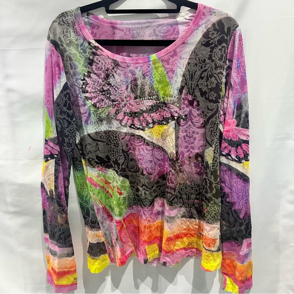 Abstract Mesh Long Sleeve Top